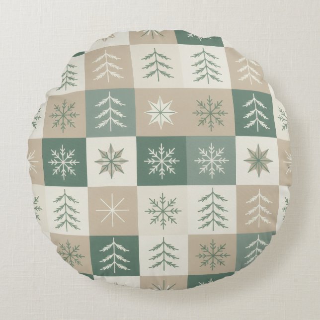 Almofada Redonda Seamless Scandinavian Christmas tree pattern (Frente)