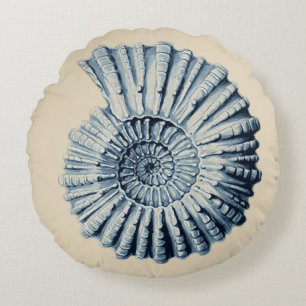 Almofada Redonda Seashell espiral azul litoral Beachy