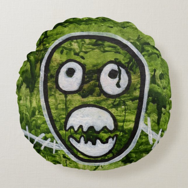 Almofada Redonda Seedy Pete Crânio Bonito Monstro Verde Arte Origin (Frente)