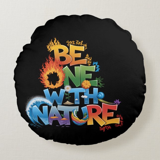 Almofada Redonda Seja Um Com A Natureza - Elementar Ecológico (Frente)