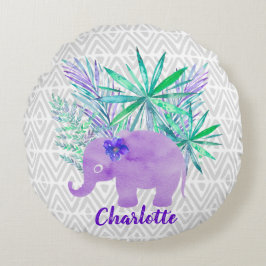 Almofada Redonda Selva de Elefante de Aquarela Shibori Primitivo