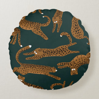Almofada Redonda Selva Leopardo: Impressão Animal Vintage.