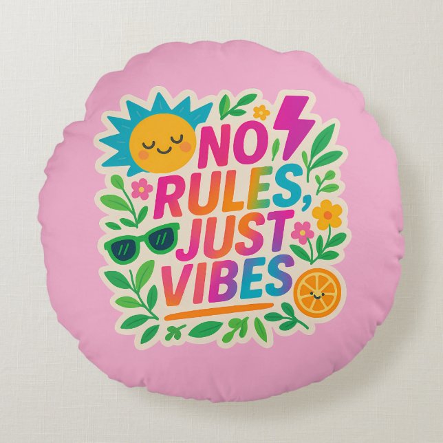 Almofada Redonda Sem Regras Apenas Vibes - Gradiente Neon Kawaii-Pu (Frente)