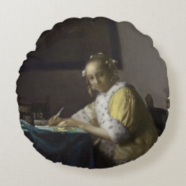 Almofada Redonda Senhora Escrita uma letra por Johannes Vermeer