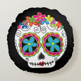 Almofada Redonda Señorita Calavera Dia do Crânio do Açúcar Morto
