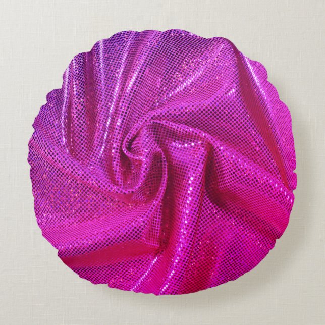 Almofada Redonda Sequin sparkle glitter parece fuschia rosa (Frente)