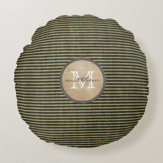 Almofada Redonda Serapilheira preta do monograma do teste padrão do