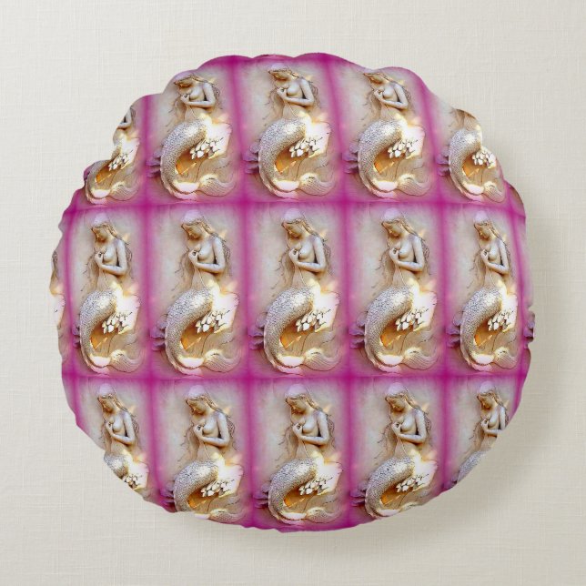 Almofada Redonda sereia travesseiro decorativo redondo rosa (Frente)