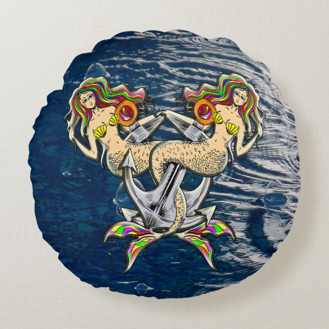 Almofada Redonda Sereias Ligadas - Design náutico para Pavimentos d (Frente)