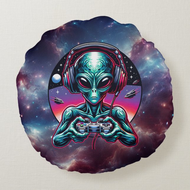 Almofada Redonda Serem Extraterrestres de Alienígenas de jogos (Verso)