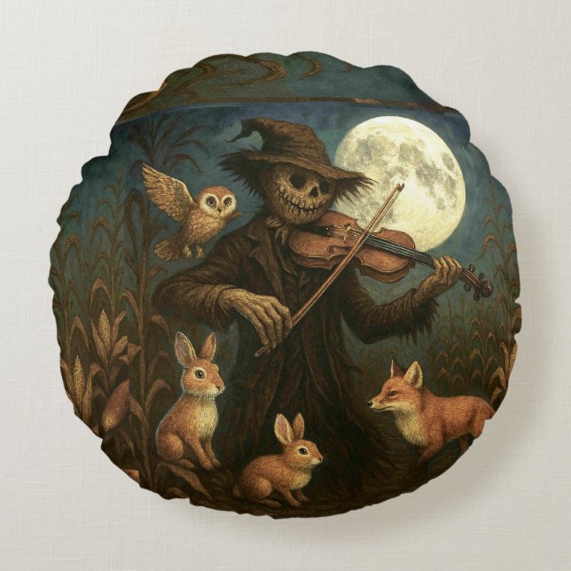 Almofada Redonda Serenata de espantalho de lua (Frente)