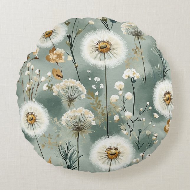 Almofada Redonda Série de Design Dandelion #3 (Frente)