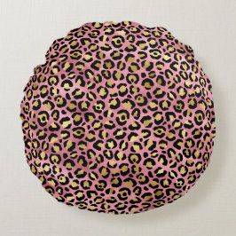 Almofada Redonda Série de Design Leopardo Rosa e Dourado 15