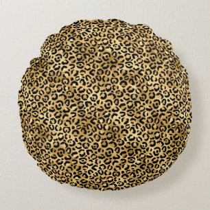 Almofada Redonda Série Leopardo Azul e Dourado Design 2