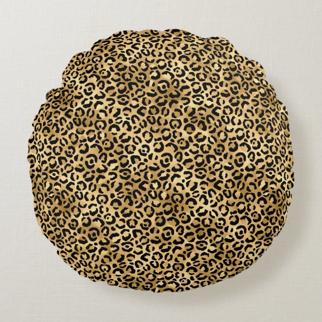 Almofada Redonda Série Leopardo Azul e Dourado Design 2 (Frente)