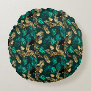 Almofada Redonda Série Leopardo Teto e Dourado Design 7