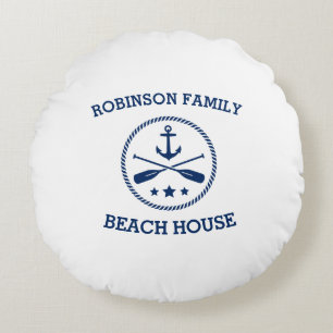 Almofada Redonda Seu nome da família da casa da praia Anchor Oars 