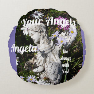Almofada Redonda Seus anjos estão sempre com você, Lilac Floral Ang