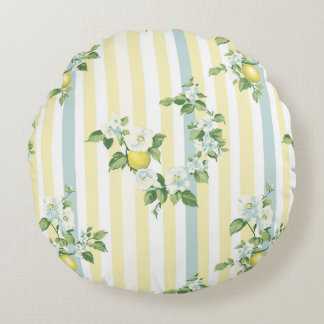 Almofada Redonda Shabby Chic Lemon Floral Series Design #11