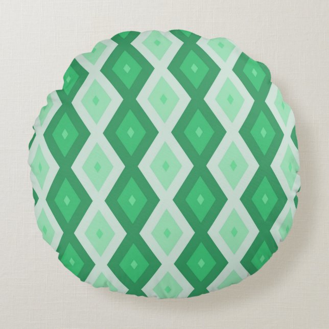 Almofada Redonda Shades of green diamond pattern (Frente)