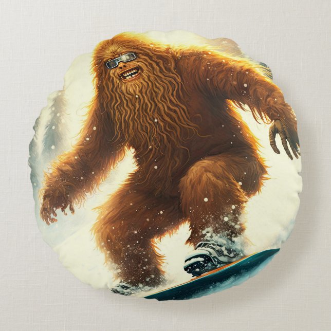 Almofada Redonda Shaggy Bigfoot Snowboard AI Yeti Snowy Slope (Frente)