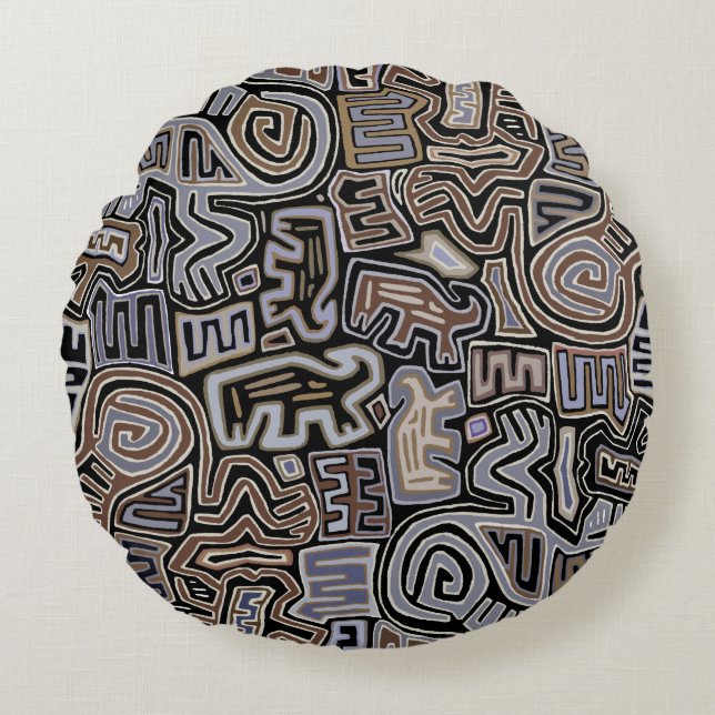 Almofada Redonda Shaman Peyote Espíritos Ritais Serpentes (Frente)