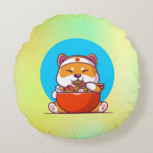 Almofada Redonda Shiba Cinto Comendo Ramen Noodle Cartoon-23054