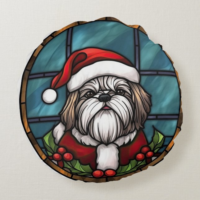 Almofada Redonda Shih Tzu Sied Glass Christmas (Verso)