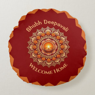 Almofada Redonda Shubh Deepavali Festival das Luzes Bem-vindo a Cas