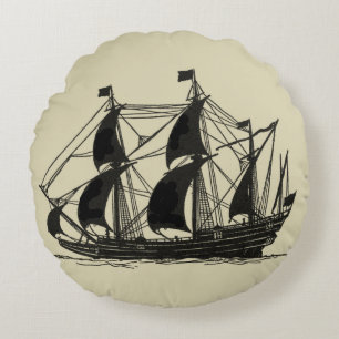 Almofada Redonda Silhueta de navio com velas para barrar