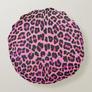 Almofada Redonda Silhueta Rosa e Leopardo Preto