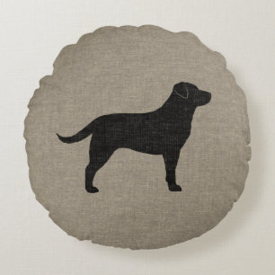 Almofada Redonda Silhuette Black Labrador Estilo Faux Linen