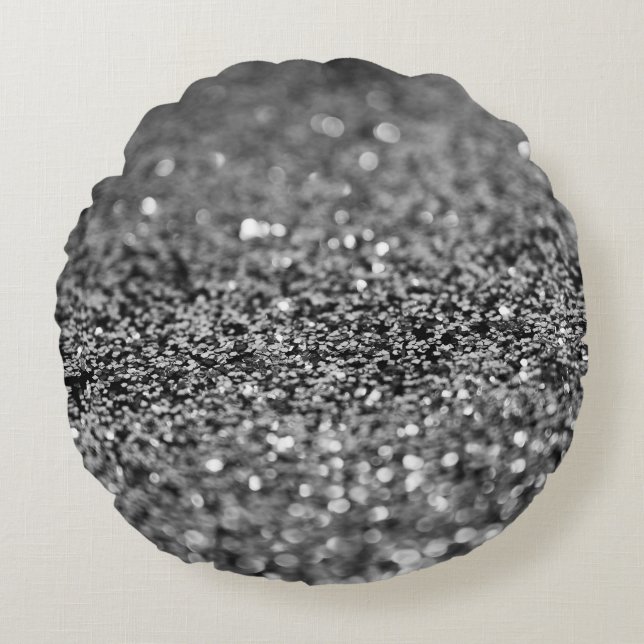 Almofada Redonda Silver Gray Glitter Bokeh Glam 2 (Frente)
