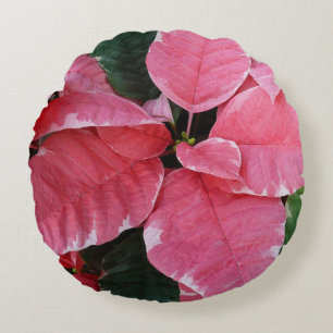 Almofada Redonda Silver Star Marble Poinsettias Feriado Rosa Floral