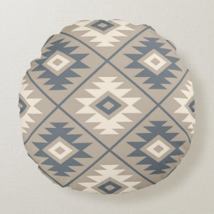 Almofada Redonda Símbolo Aztec Símbolo Estilizado Lg Ptn Blue Cream