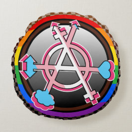 Almofada Redonda Símbolo da Anarquia de Gênero, Emblema em Xadrez E