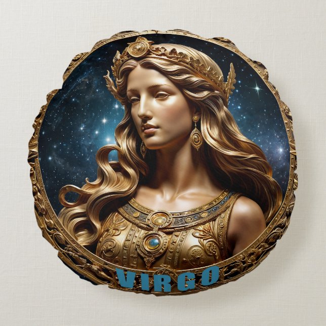 Almofada Redonda Símbolo de Astrologia do Virgo (Frente)