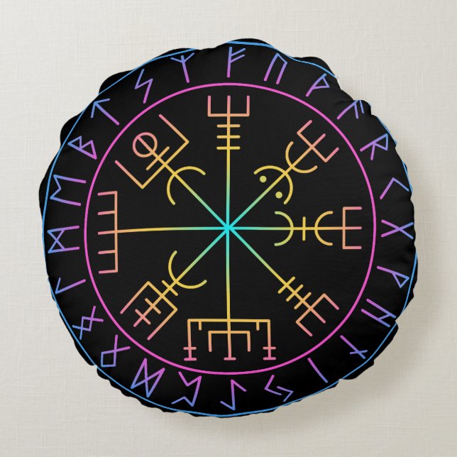 Almofada Redonda Símbolo de design do Compasso Viking Vegvisir (Verso)