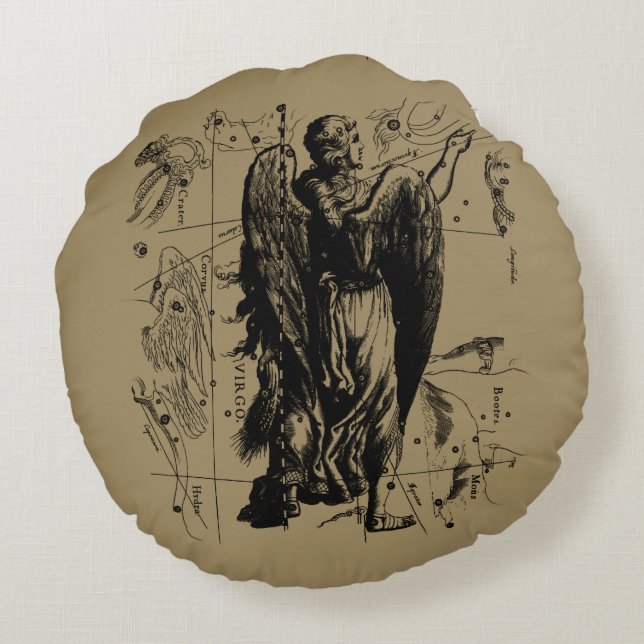 Almofada Redonda Símbolo de Virgem Constelação Hevelius 1690 (Verso)