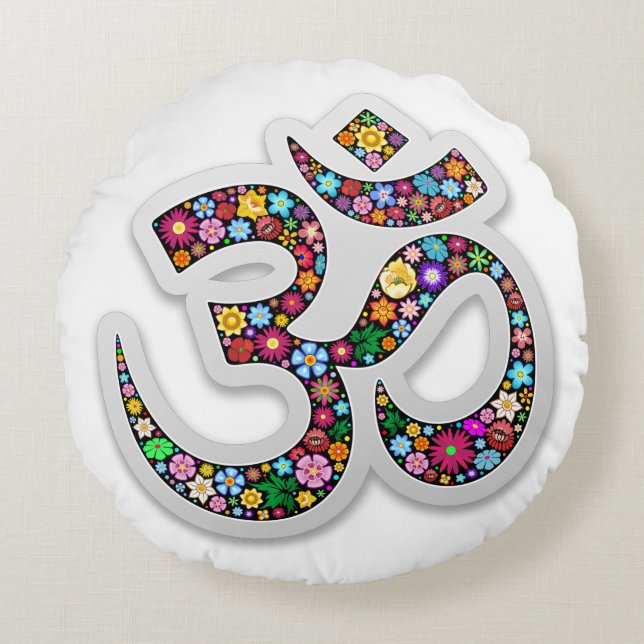 Almofada Redonda Símbolo Floral de Yoga Namaste (Frente)