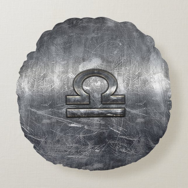 Almofada Redonda Símbolo Libra Zodiac no estilo de aço granulado pr (Frente)