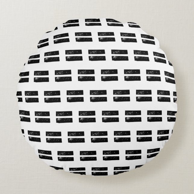 Almofada Redonda Símbolo matemático preto e branco "Igual" Lino Cut (Frente)