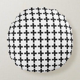 Almofada Redonda Símbolo matemático preto e branco "Plus" - Lino Cu
