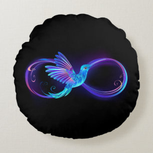 Almofada Redonda Símbolo Neon Infinity com Hummingbird brilhante