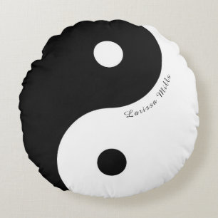 Almofada Redonda símbolo preto/branco de yin-Yang do zen com nome