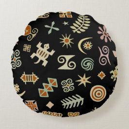 Almofada Redonda Símbolos Adinkra Africanos