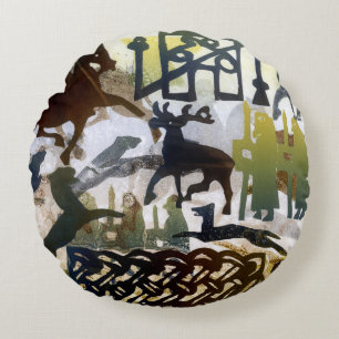 Almofada Redonda Símbolos e laço Pictish