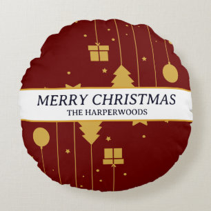 Almofada Redonda Simples Família de Natal Decorativa Moderna e Eleg