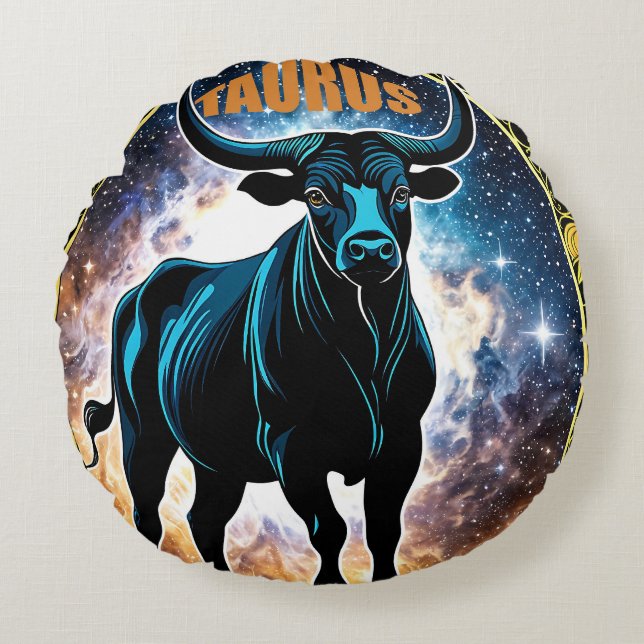 Almofada Redonda Sinal de astrologia Taurus (Frente)