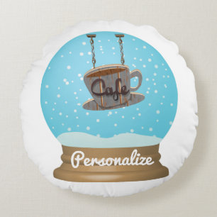 Almofada Redonda Sinal de café globo de neve